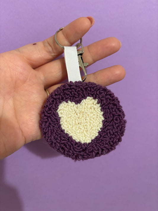 Heart punch needle keyring, cute decor, home decor, office decor, key accesory