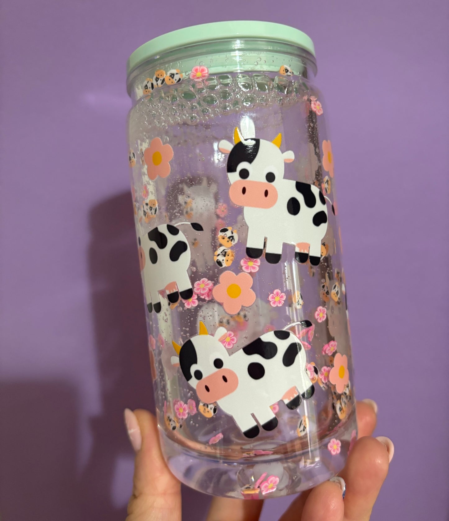 Cow themed polymer clay snowglobe tumbler