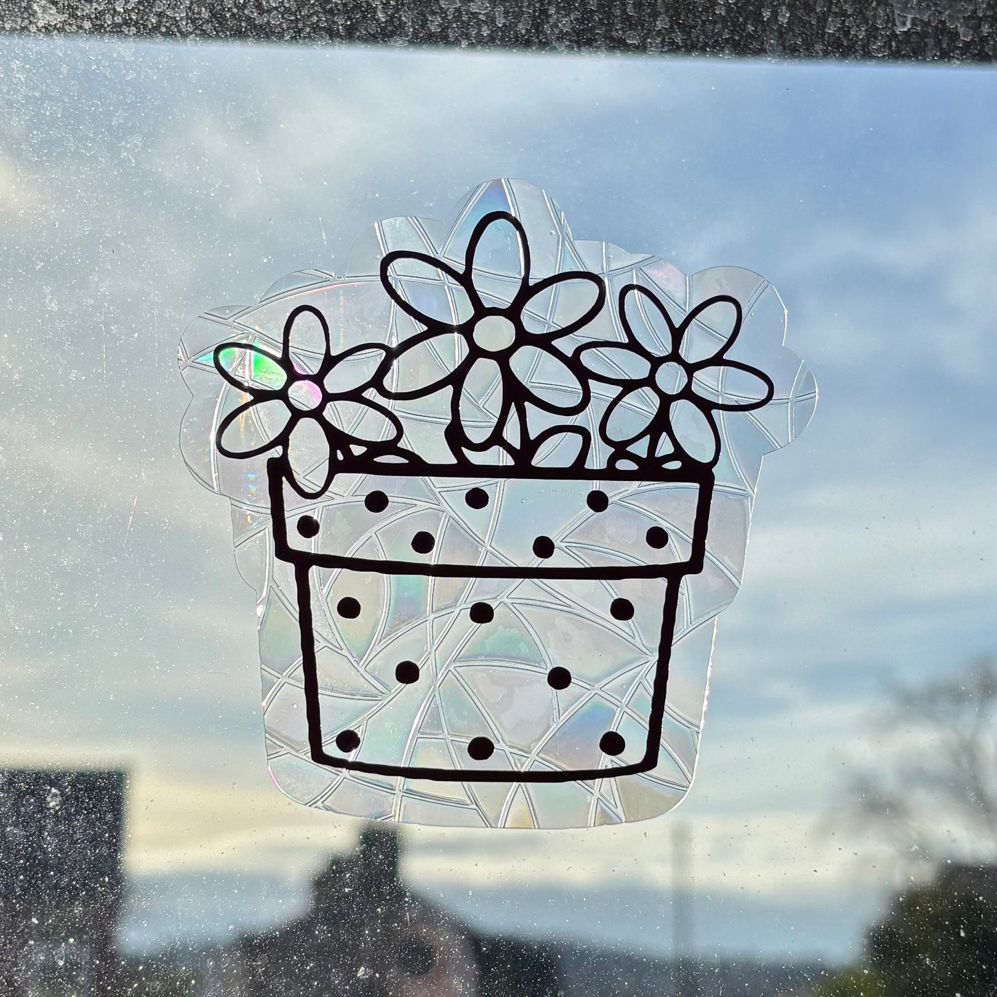 Flowerpot suncatcher - Window suncatcher - Window sticker - Home decor - Flowers - Sunshine - Rainbows