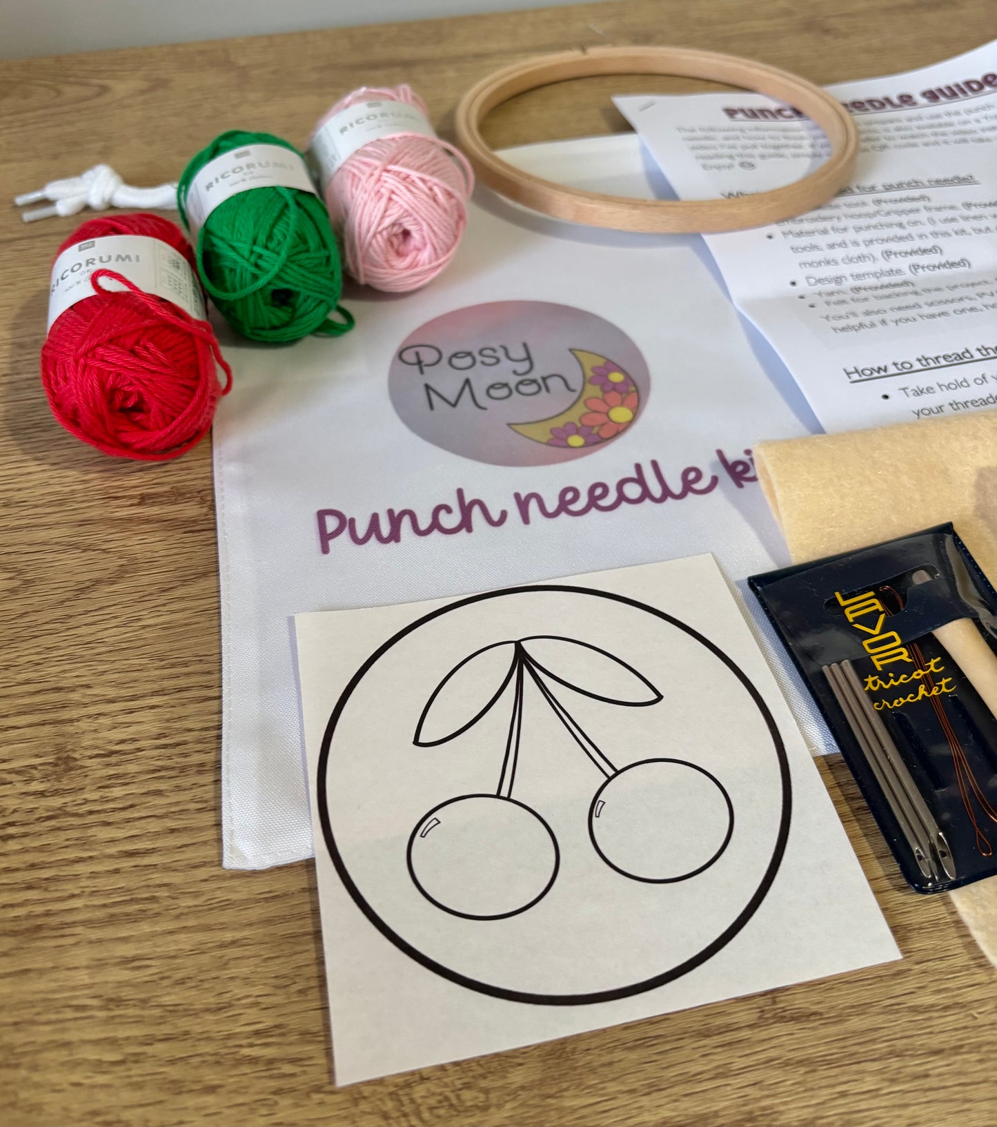 Punch needle kit, embroidery hoop option - Starter kit - Craft supplies