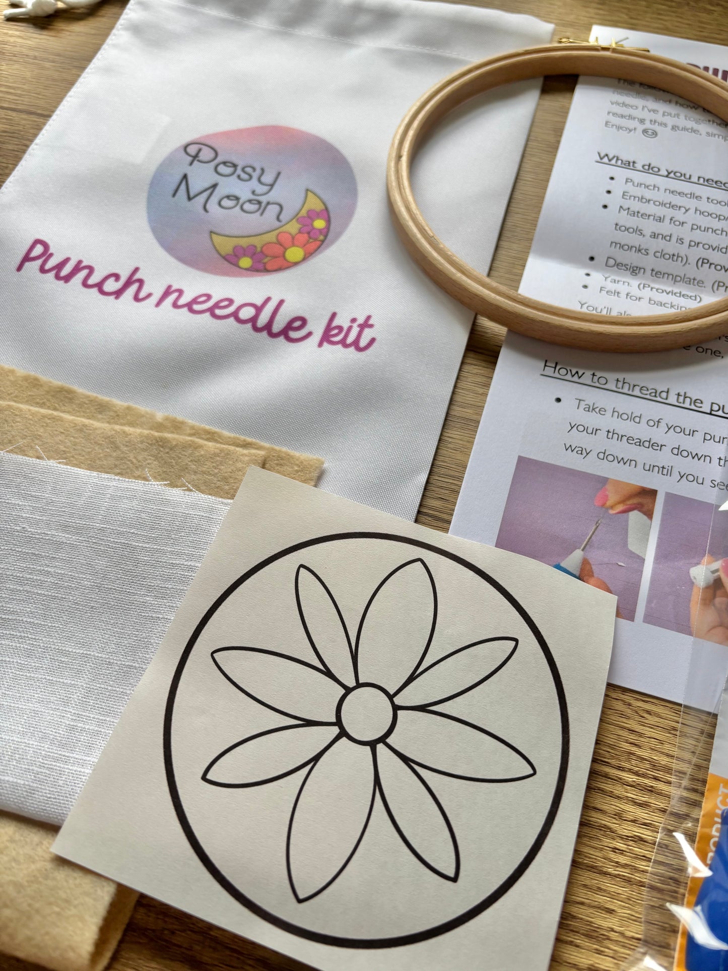 Punch needle kit, embroidery hoop option - Starter kit - Craft supplies