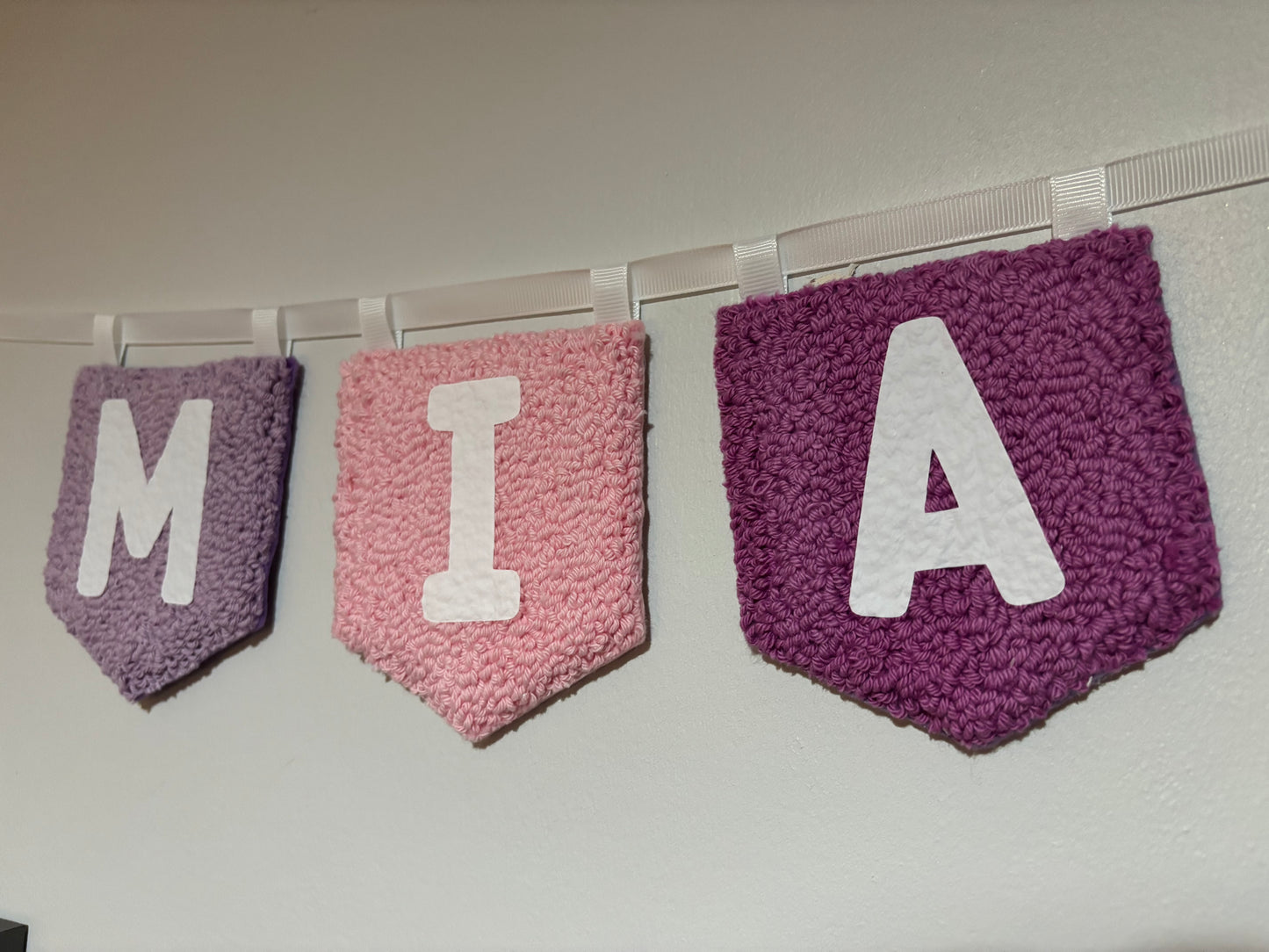 Personalised punch needle flag garland, name, personalised, bedroom hanging, wall hanging, playroom, wall decor