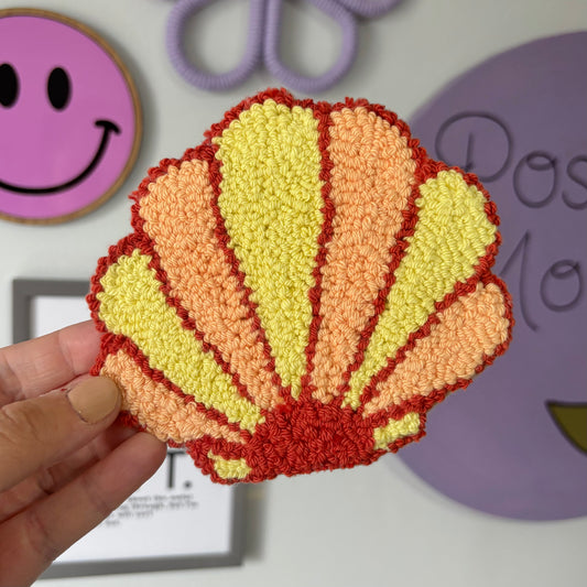 Seashell punch needle drinks coaster, mug rug, cute decor, home decor, office decor