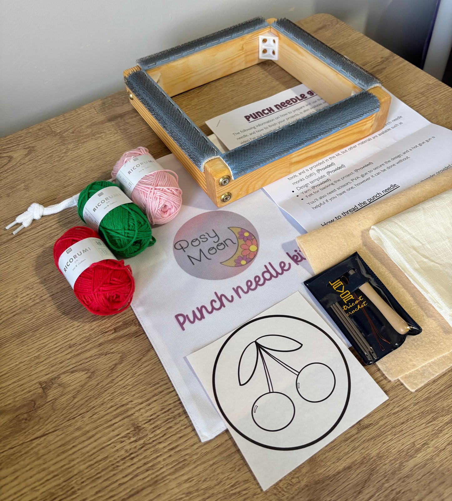 Punch needle kit, small frame option - Starter kit - Craft supplies