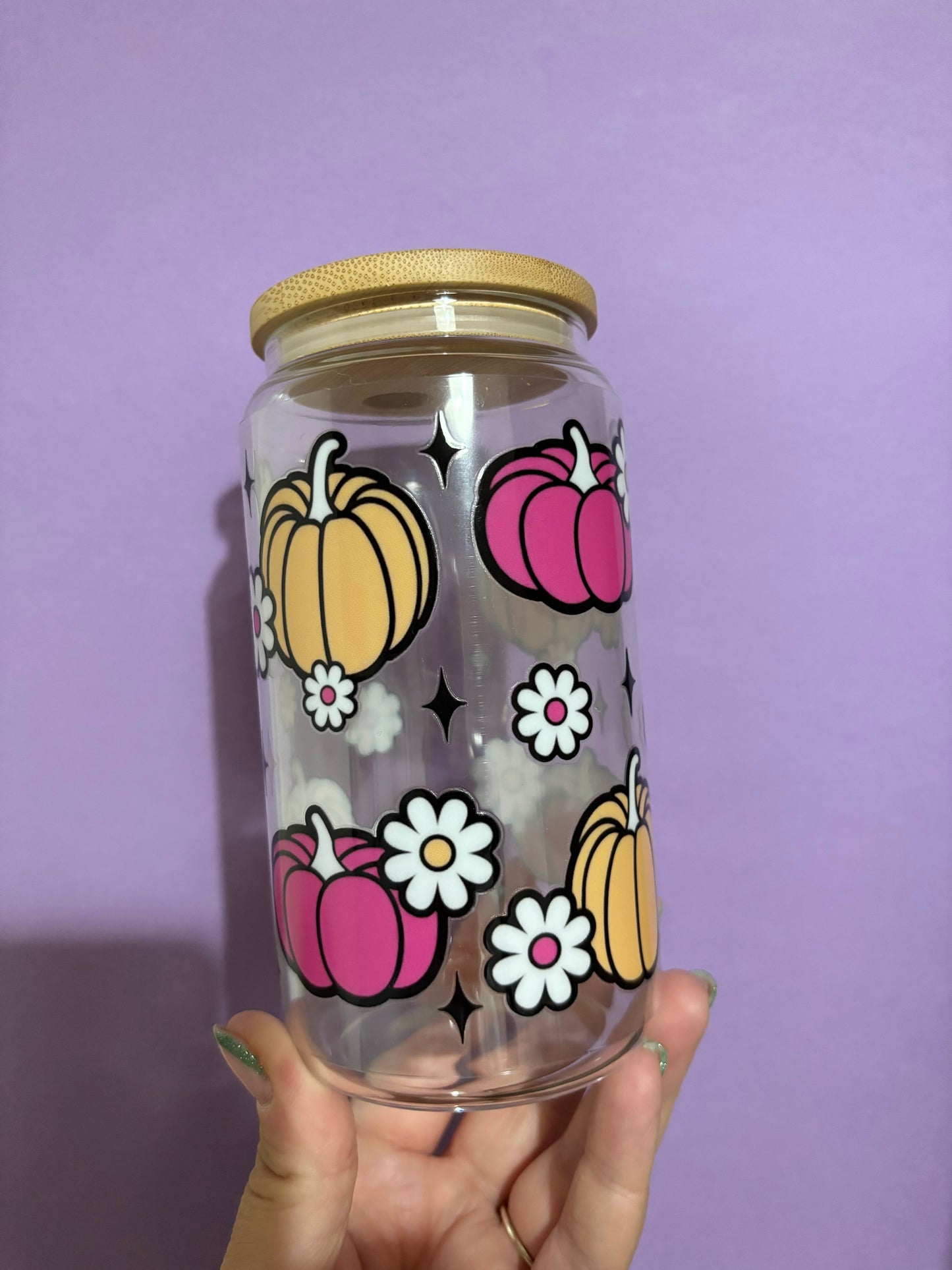 Flower pumpkin glass tumbler - Glass cup - Cold drinks