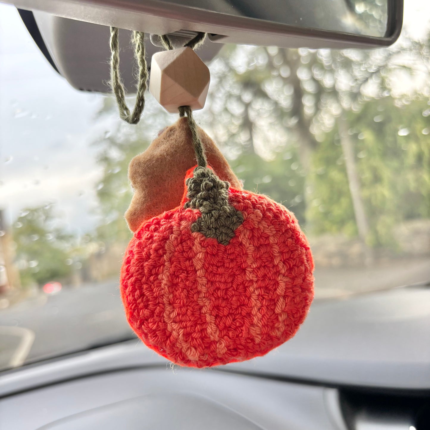 Autumnal leaf and pumpkin punch needle car hanging, car decor, car accessory, cute decor