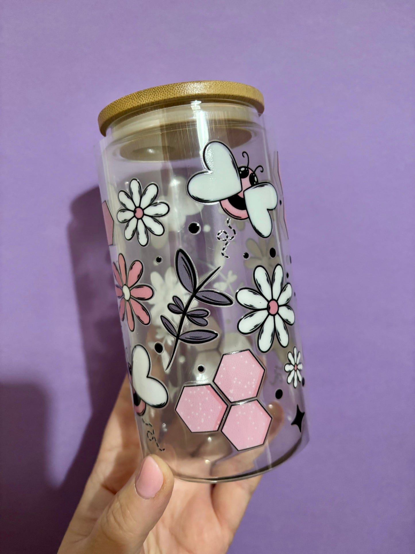 Pink bumblebee glass tumbler - Glass cup - Cold drinks