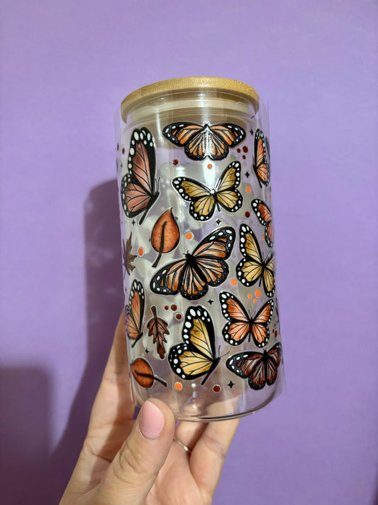 Brown butterflies glass tumbler - Glass cup - Cold drinks