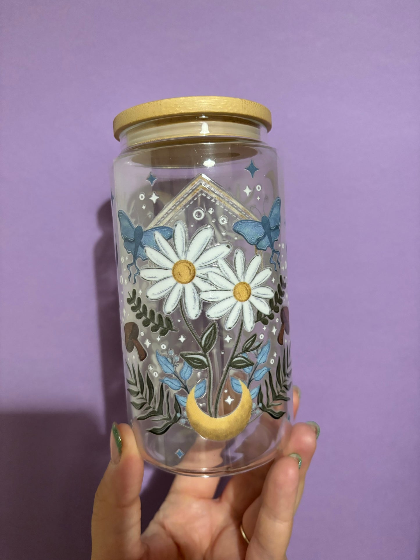 Floral moon glass tumbler - Glass cup - Cold drinks