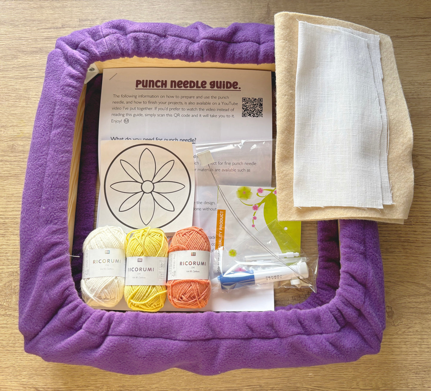 Punch needle kit, large frame option - Starter kit - Craft supplies