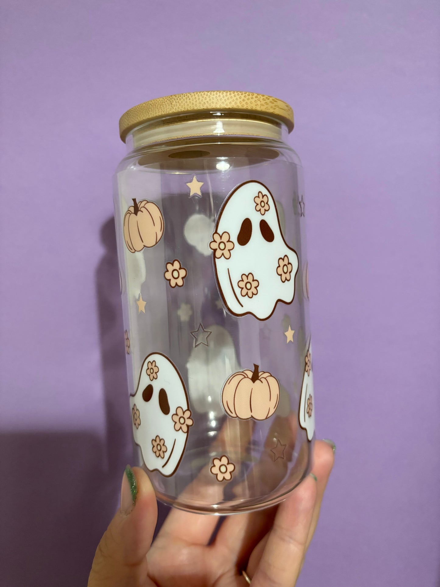 Ghost pumpkin glass tumbler - Glass cup - Cold drinks