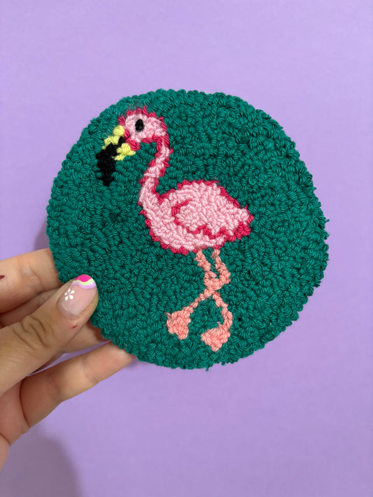 Flamingo punch needle drinks coaster, mug rug, cute decor, home decor, office decor