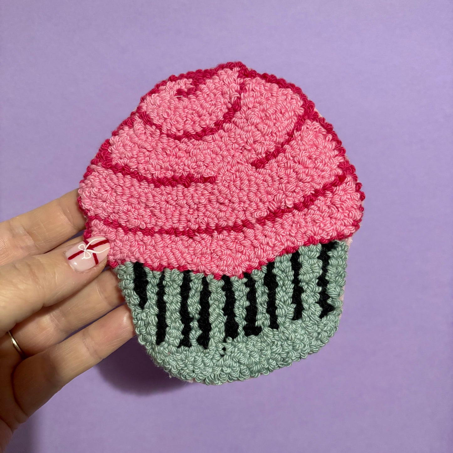 Cupcake punch needle drinks coaster, mug rug, cute decor, home decor, office decor