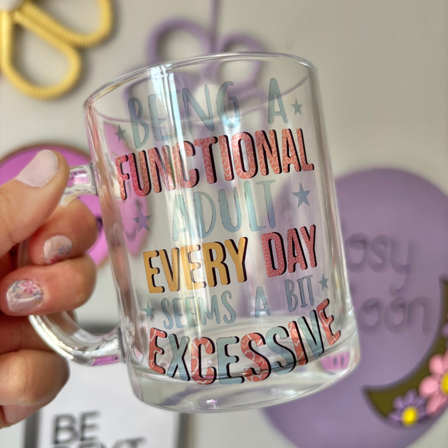 Functional adult sublimated design mug - White mug - Glass mug - Tea - Coffee - Drinks