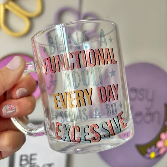 Functional adult sublimated design mug - White mug - Glass mug - Tea - Coffee - Drinks