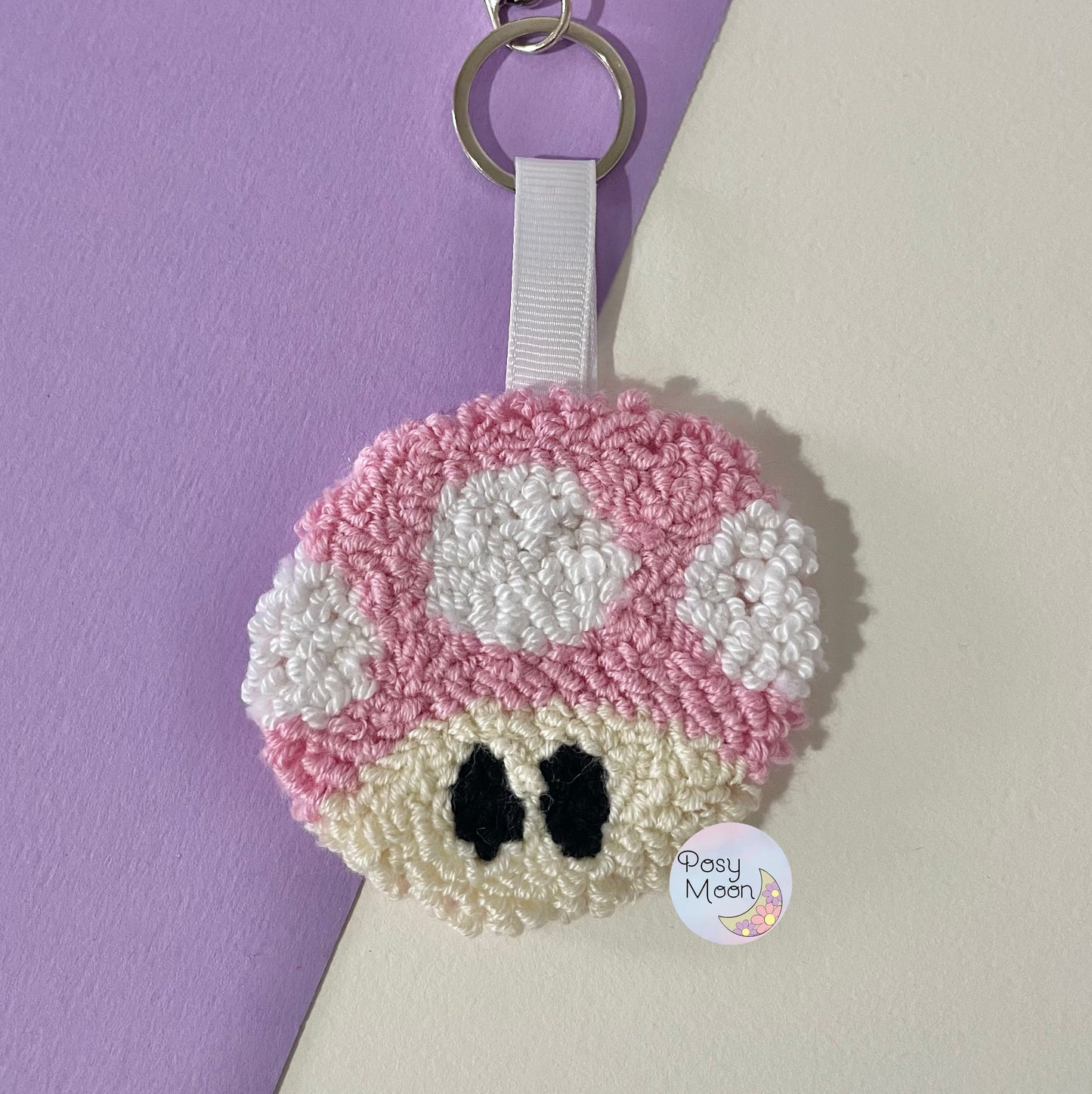 Mushroom punch needle keyring, cute decor, home decor, office decor, key accesory