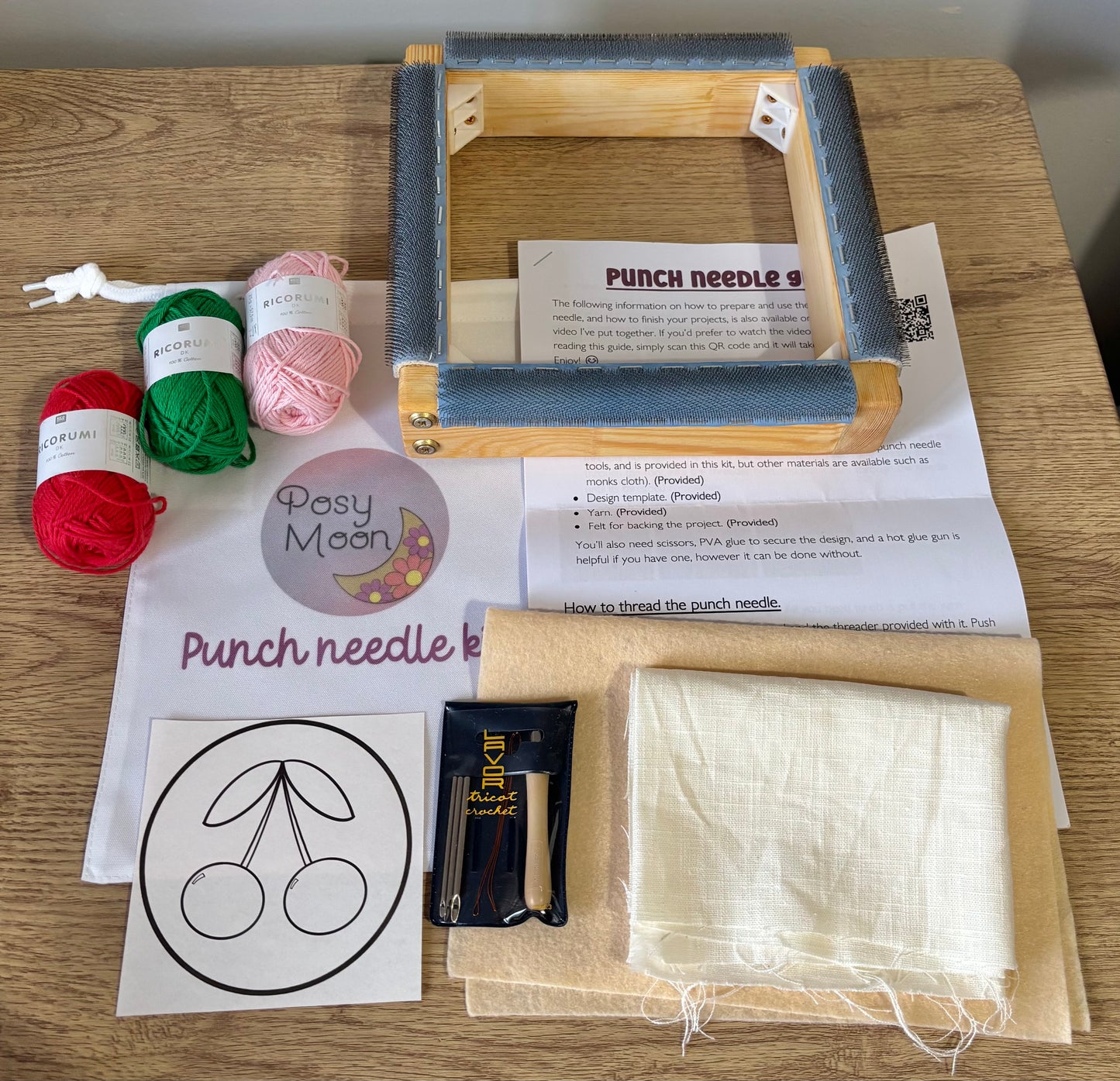 Punch needle kit, small frame option - Starter kit - Craft supplies