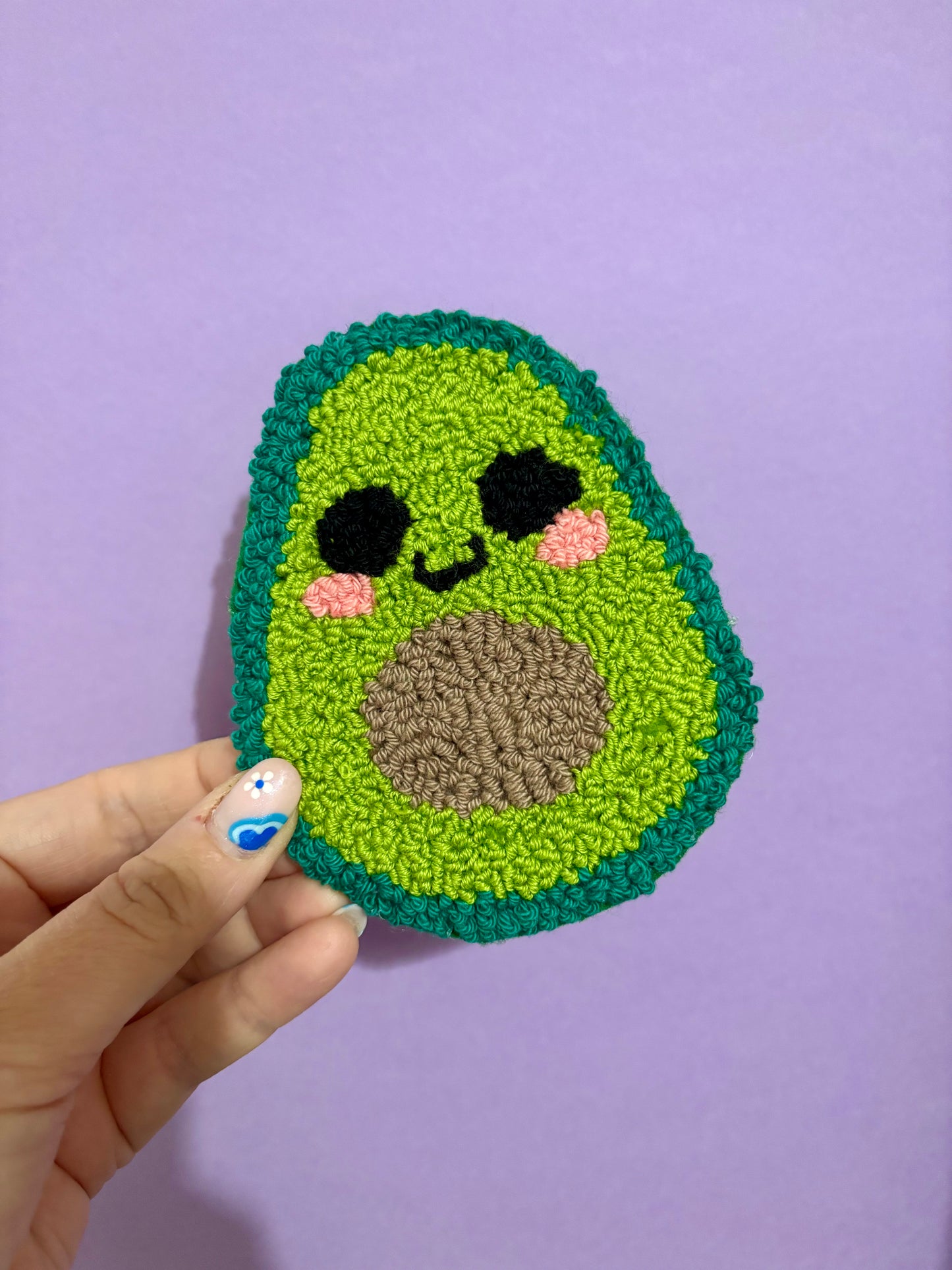 Avocado punch needle drinks coaster, mug rug, cute decor, home decor, office decor