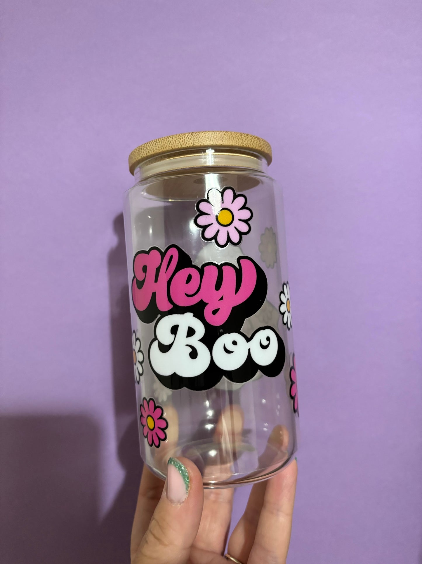 Hey boo floral ghost glass tumbler - Glass cup - Cold drinks