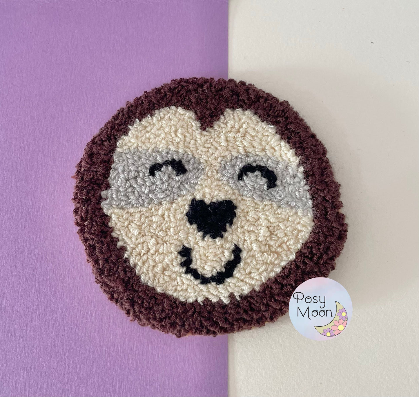 Sloth punch needle drinks coaster, mug rug, cute decor, home decor, office decor