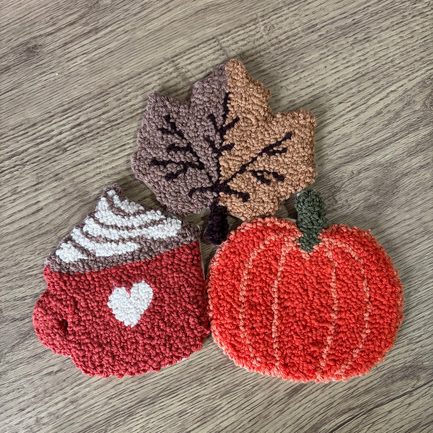 Pumpkin punch needle drinks coaster, mug rug, cute decor, home decor, office decor
