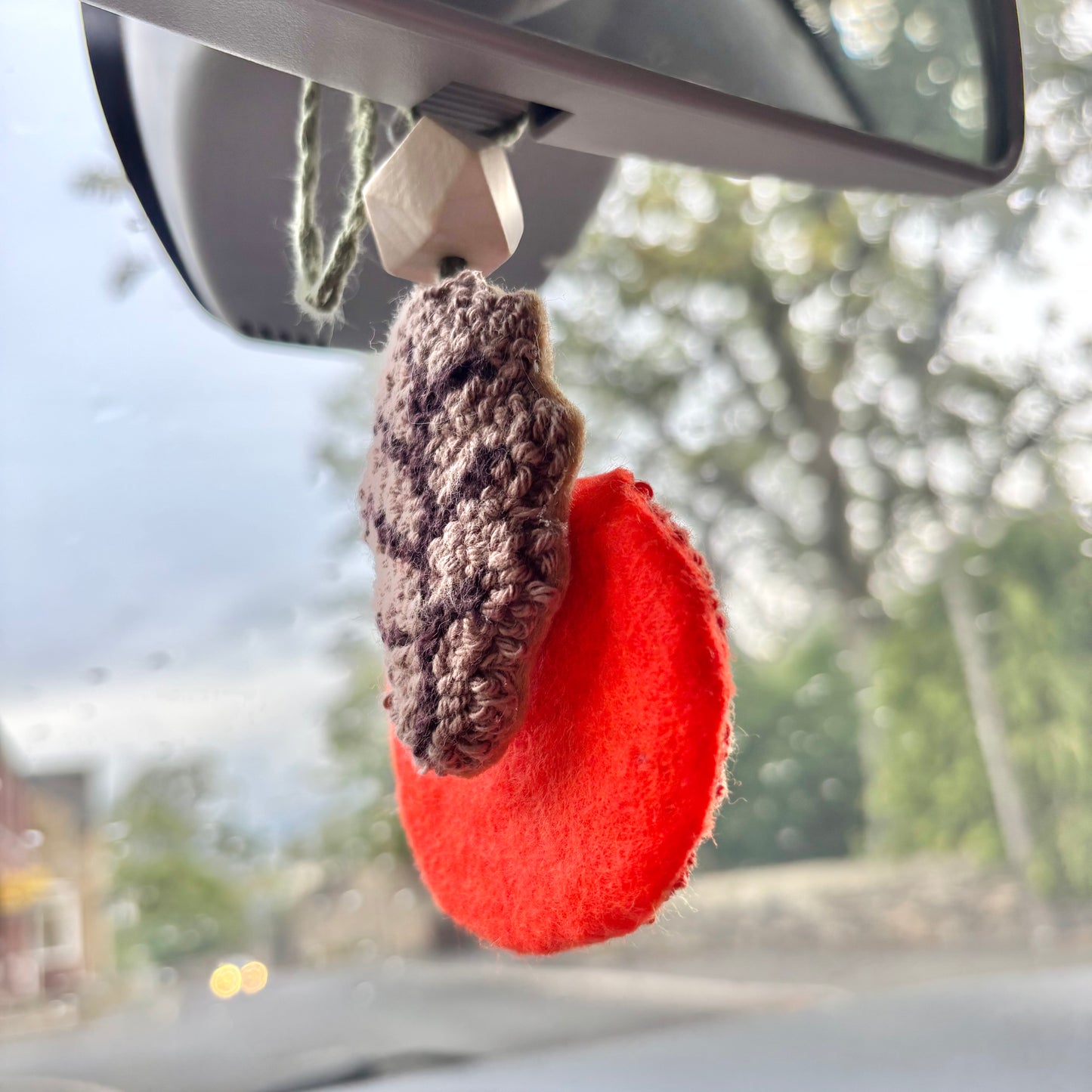 Autumnal leaf and pumpkin punch needle car hanging, car decor, car accessory, cute decor