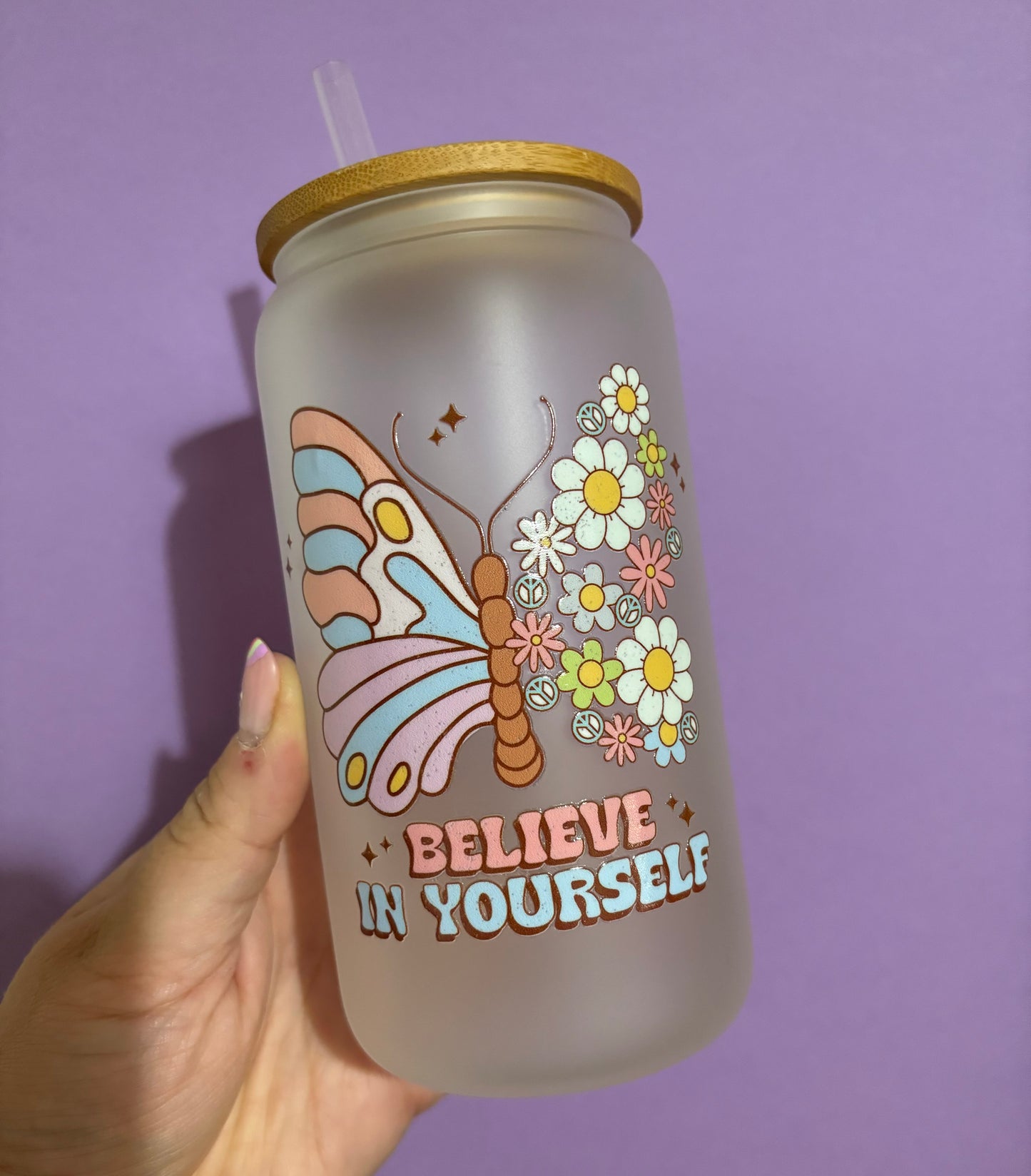 Positive quote frosted glass tumbler - Glass cup - Cold drinks