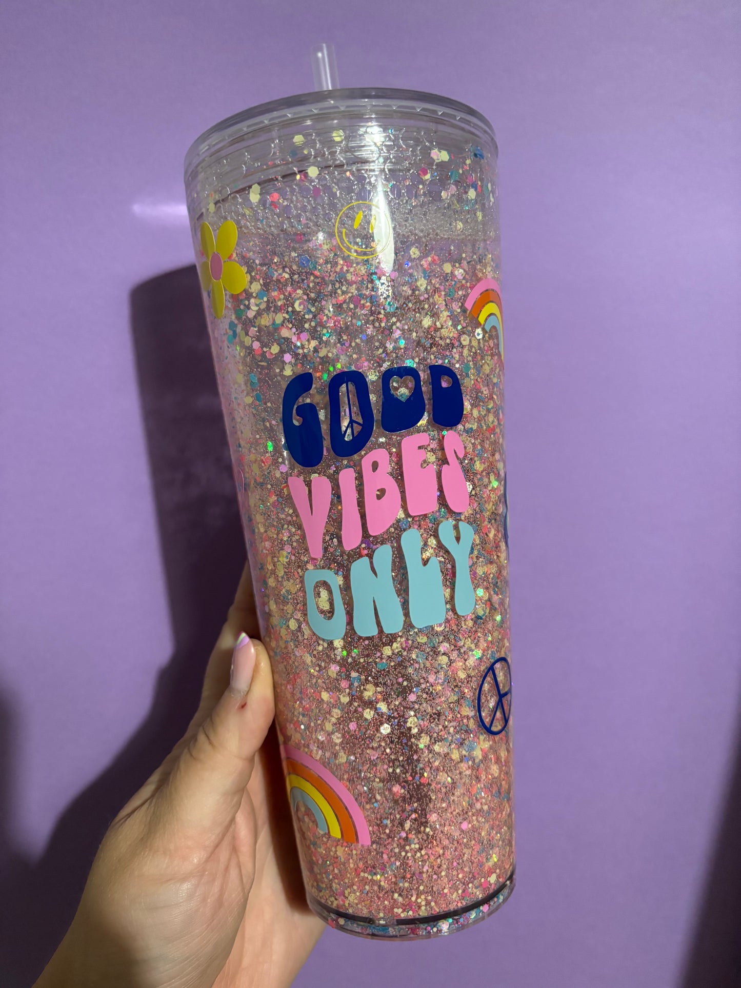 IMPERFECT - Good vibes only tumbler - Snowglobe cup - Cold drinks - Glitter