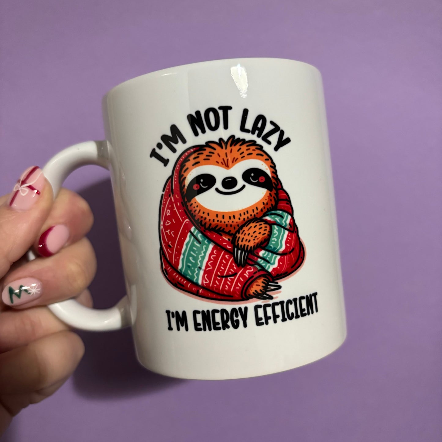 Sloth energy efficient sublimated design mug - White mug - Glass mug - Tea - Coffee - Drinks