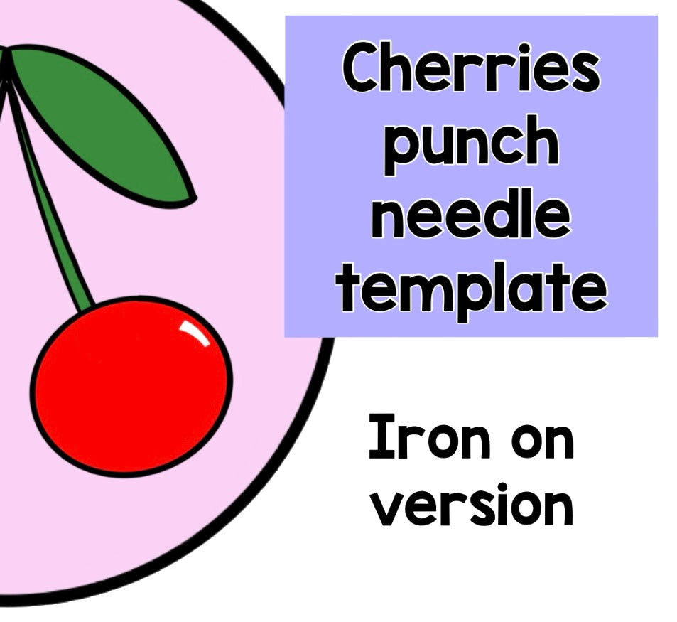 Iron on cherries punch needle template, coaster, mug rug, template, pattern