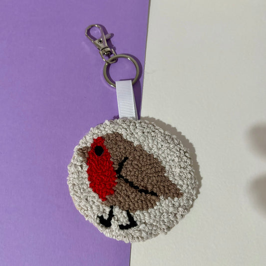 Robin punch needle keyring, cute decor, home decor, office decor, key accesory