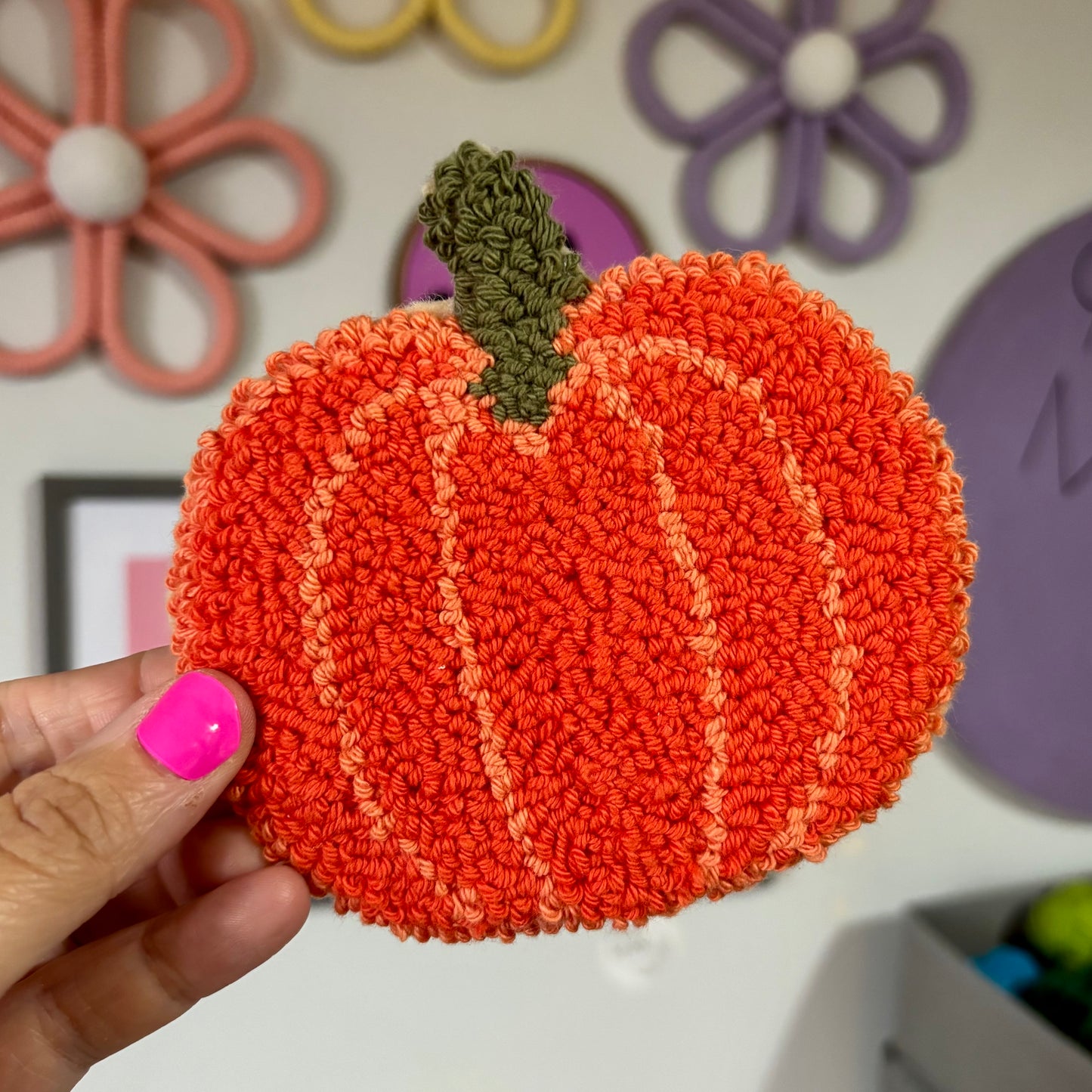 Pumpkin punch needle drinks coaster, mug rug, cute decor, home decor, office decor
