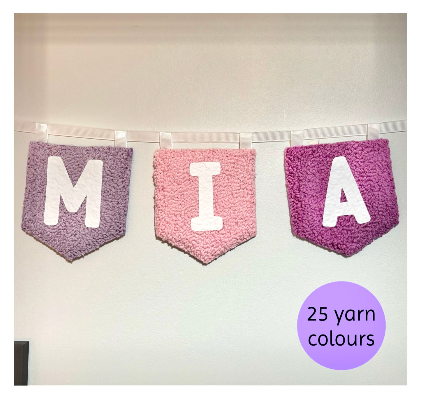 Personalised punch needle flag garland, name, personalised, bedroom hanging, wall hanging, playroom, wall decor