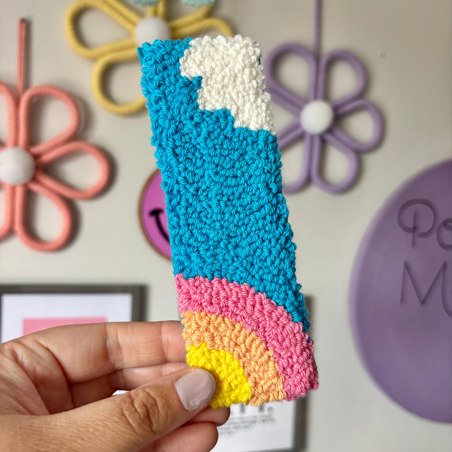 Colourful sky punch needle bookmark, cute decor, home decor, office decor