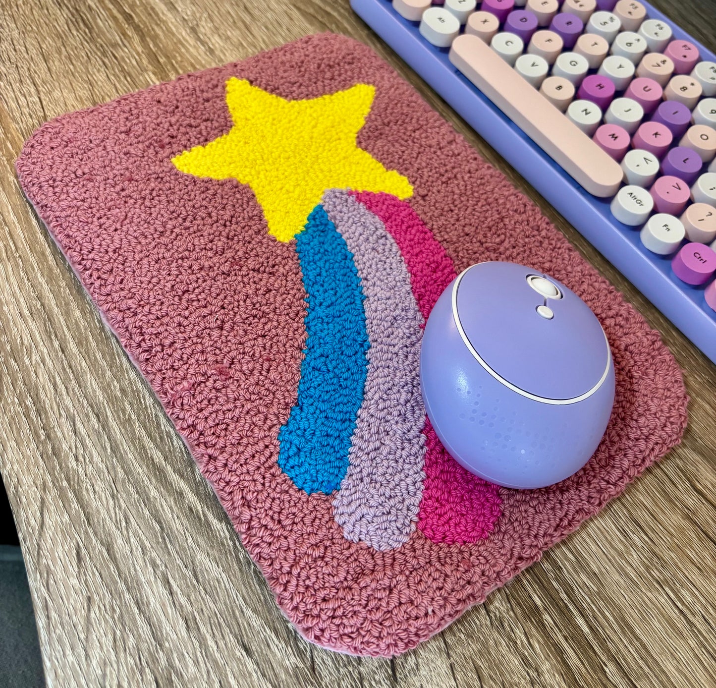 Shooting star punch needle desk mat, desk decor, desk accessory, cute decor, office decor