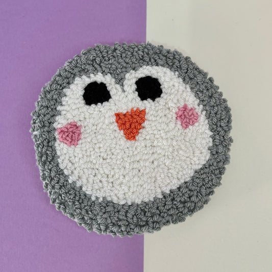 Penguin punch needle drinks coaster, mug rug, cute decor, home decor, office decor