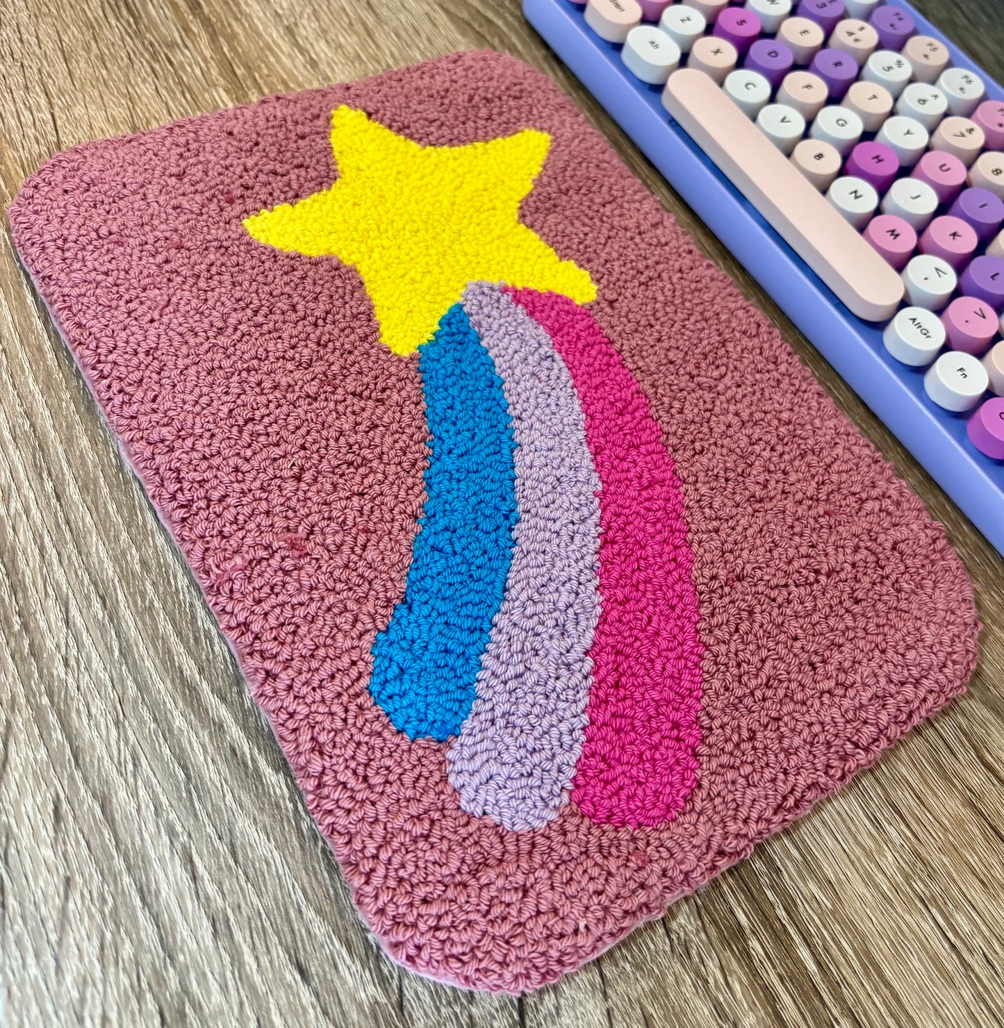 Shooting star punch needle desk mat, desk decor, desk accessory, cute decor, office decor